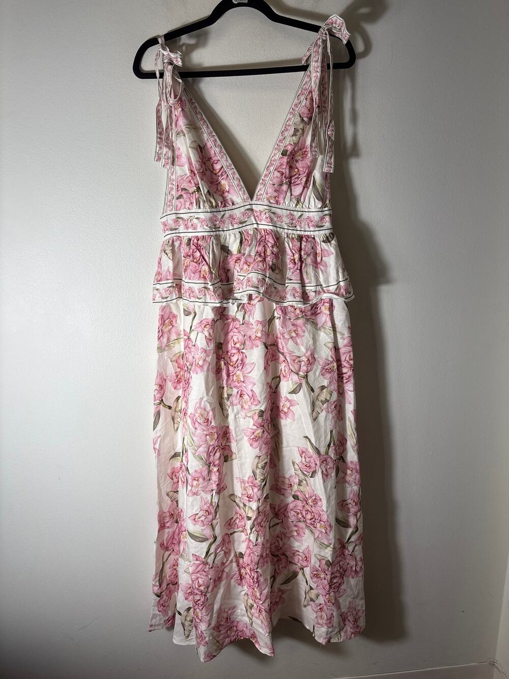 NWT H&M Pink Floral Linen Blend Summer Maxi Dress Sz M